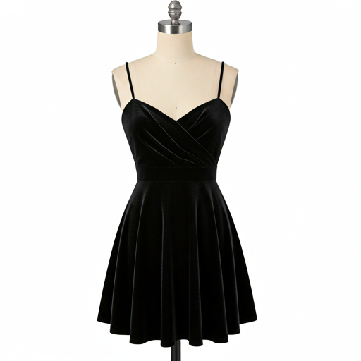 V Yaka Kadife Gece Elbisesi